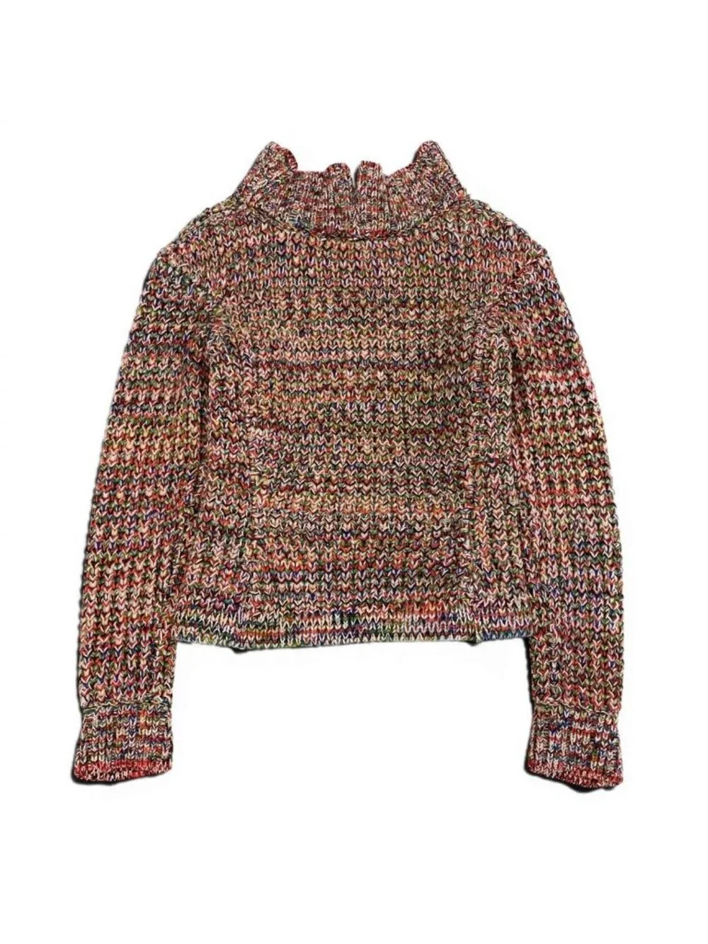 Chanel Middle Gauge Mixed Knit Sweater High Neck 34 Multicolor Wool